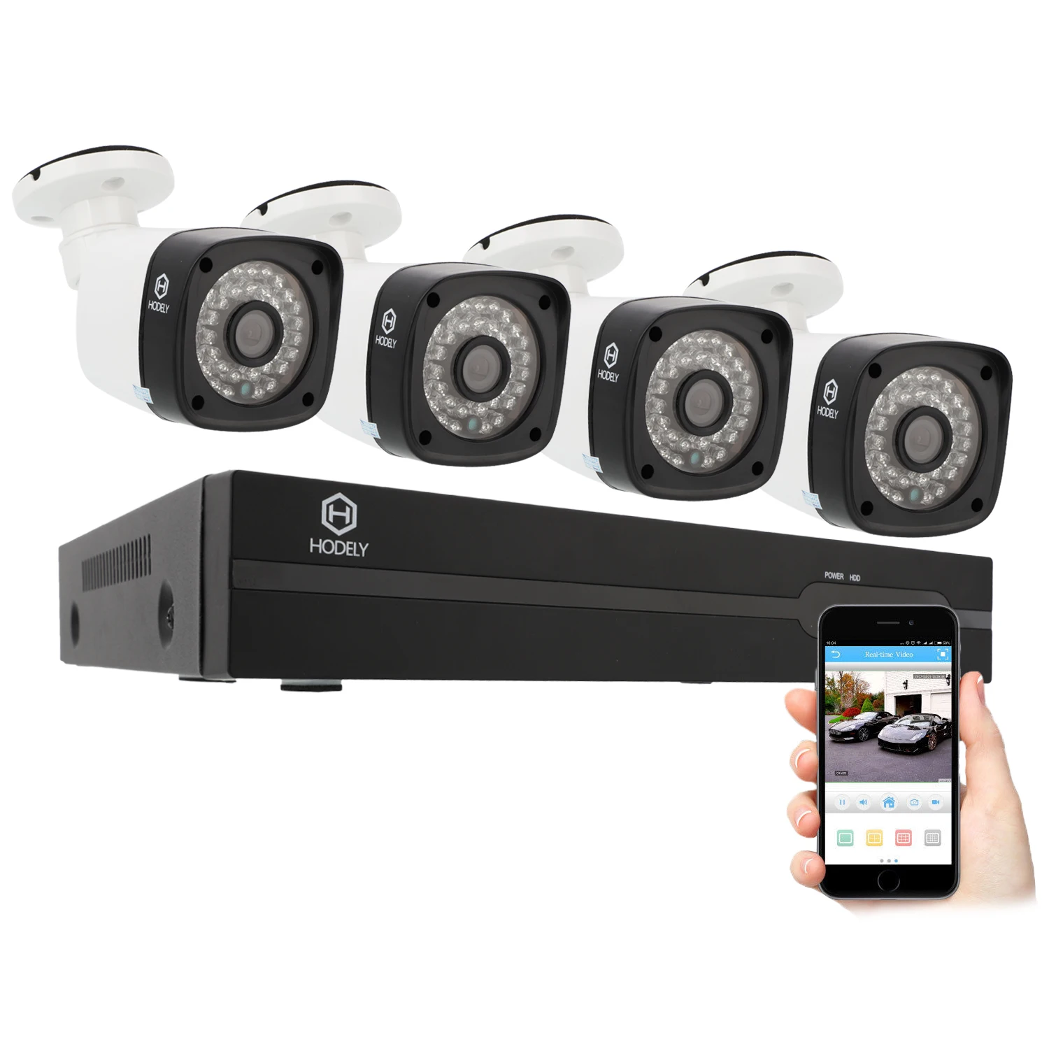 Hodely 4CH 1080P POE Set with 4pcs 1MP 36 LED Night Vision HD 3.6mm