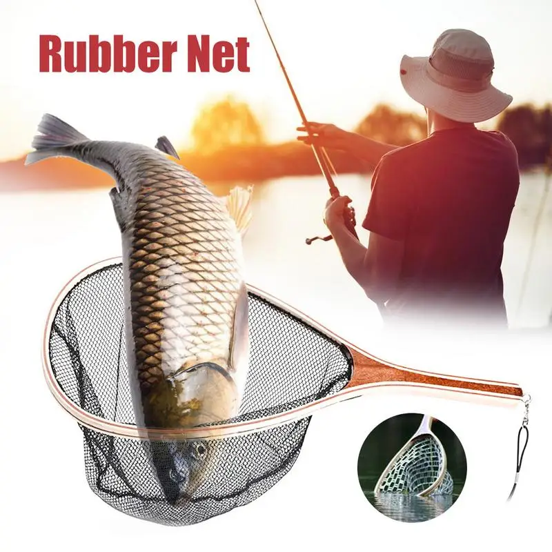 High Quality Portable Fly Fishing Net Fish Landing Net Soft Rubber Mesh