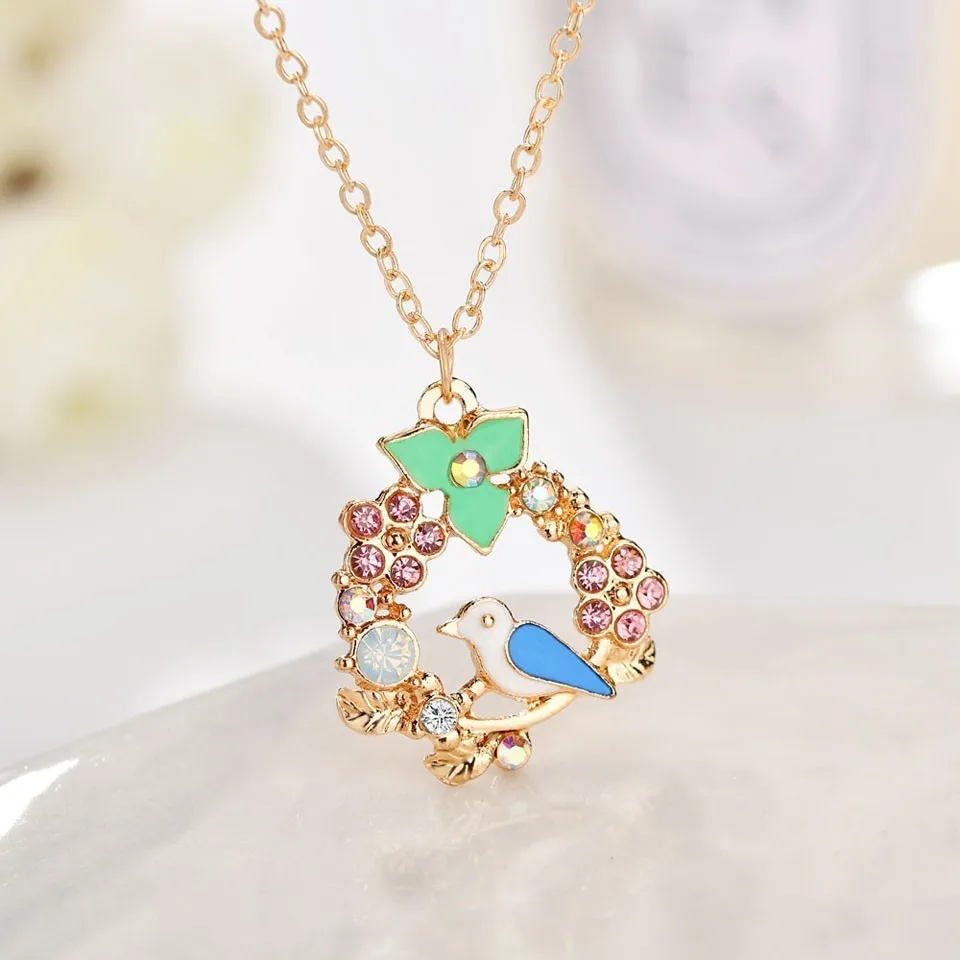 

Bright Color Round Bird Flower Pendants Women Necklace For Women High Quality Wonderful Anniversary Gift Necklace Jewelry