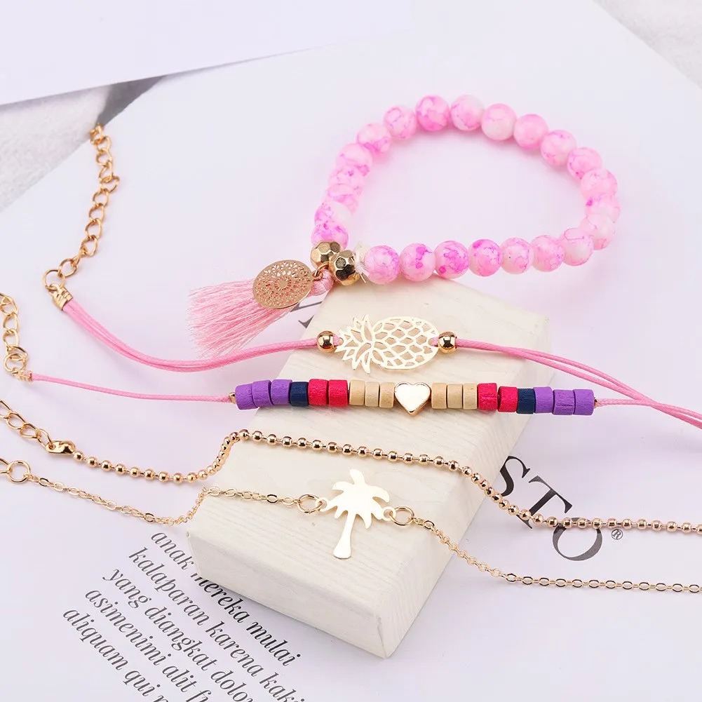 

Bohemian Tree Beaded Bracelets Sets For Women Vintage Fashion Chain Strand Bracelets Jewelry Gifts
