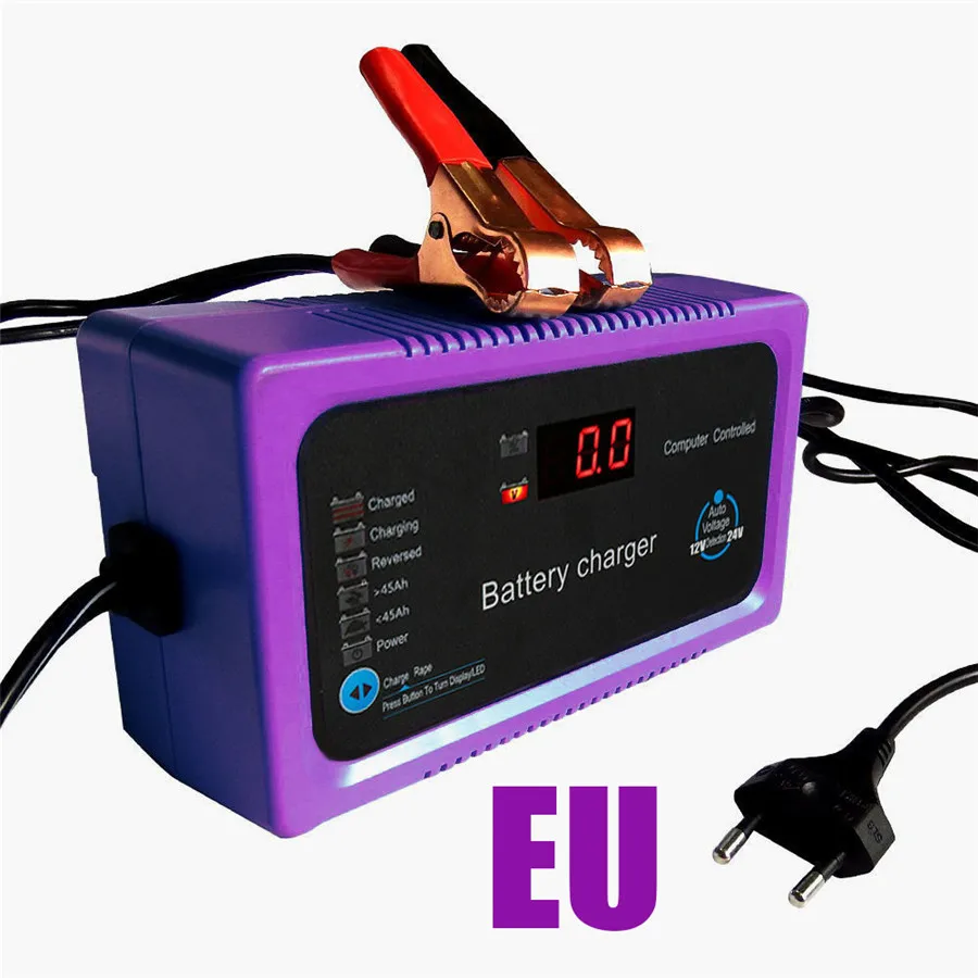 Chargeur de batterie avec manuel en anglais, adapté pour 12V, 24V,  6Ah-200Ah, Hurcycles, voitures, minivans