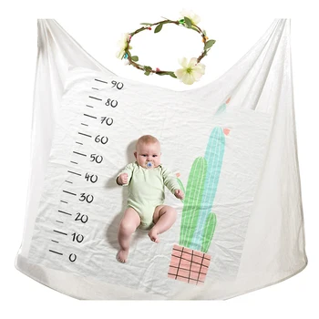 

Newborn Gauze Milestone Blanket 120*150cm Cartoon Print Baby Monthly Annual Blanket Baby Photo Props Cactus Photo Backdrop