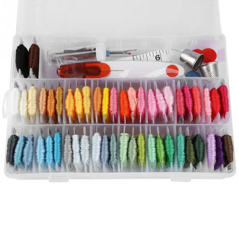 

Zerodis 50 Colors Threads with Embroidery Needle Felting DIY Craft Tool Set Colors Embroidery Floss Organizer Storage Box