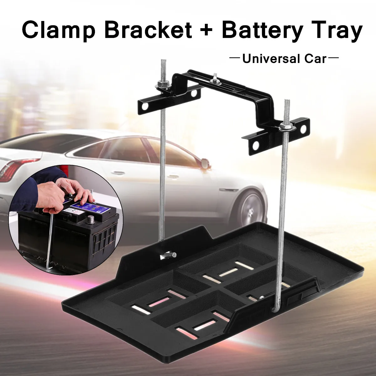 Car Storage Battery Holder Tray Adjustable Stabilizer Mounting Fixed Bracket Kit