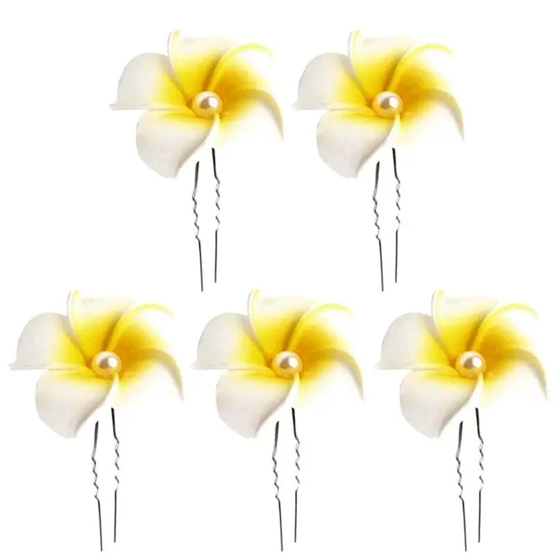 

5 Pcs U-shaped Plumeria Flower 4.5CM Barrette Hair Clip Hawaiian Hairpins for Beach Wedding Summer Picnic Seaside Vacation