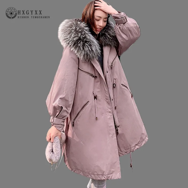 Buy Big Fur Collar Warm White Duck Feather Coat Long