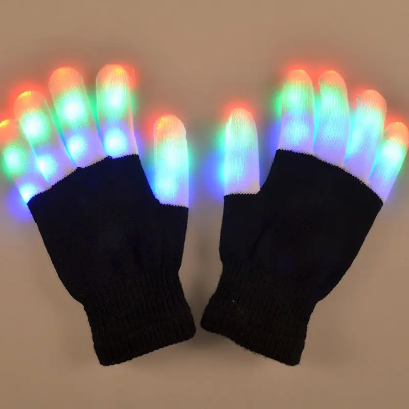 Новые Горячие Прохладный светодио дный LED Rave мигающая перчатка Glow 7 Режим загорается палец Совет освещение пара черный VD