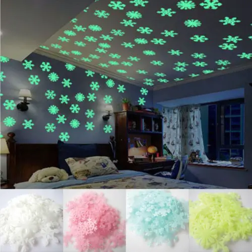 

Faroot 50Pc Glow In The Dark Xmas Snowflake Wall Stickers Luminous Kids Room Christmas Decor