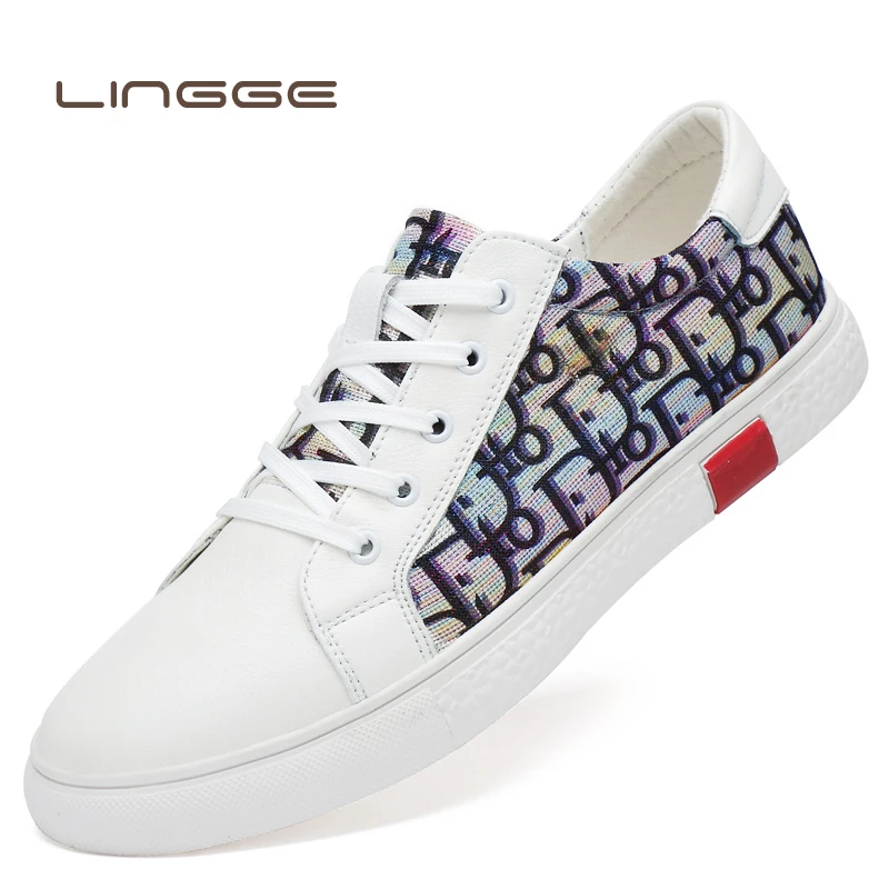 

LINGGE New Spring Summer Sneaker Comfortable Casual Breathable Leather Shoes Walking Lace-Up Brand Fashion Flat Loafers Footwear