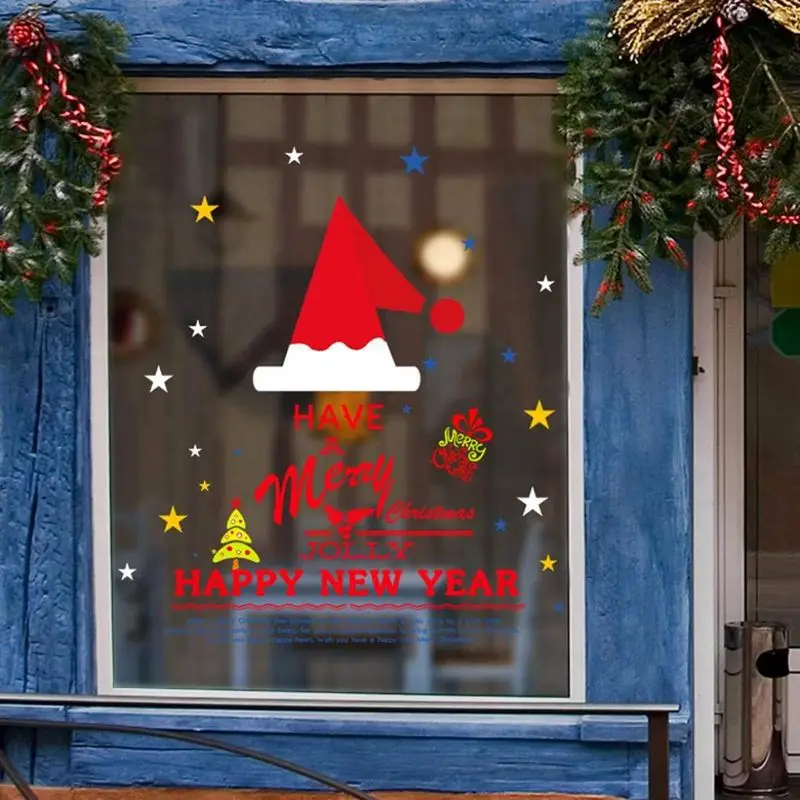 Internet Christmas Vinyl House Window Stickers Pvc Sticker Deco 60x90cm (red (christmas hat))