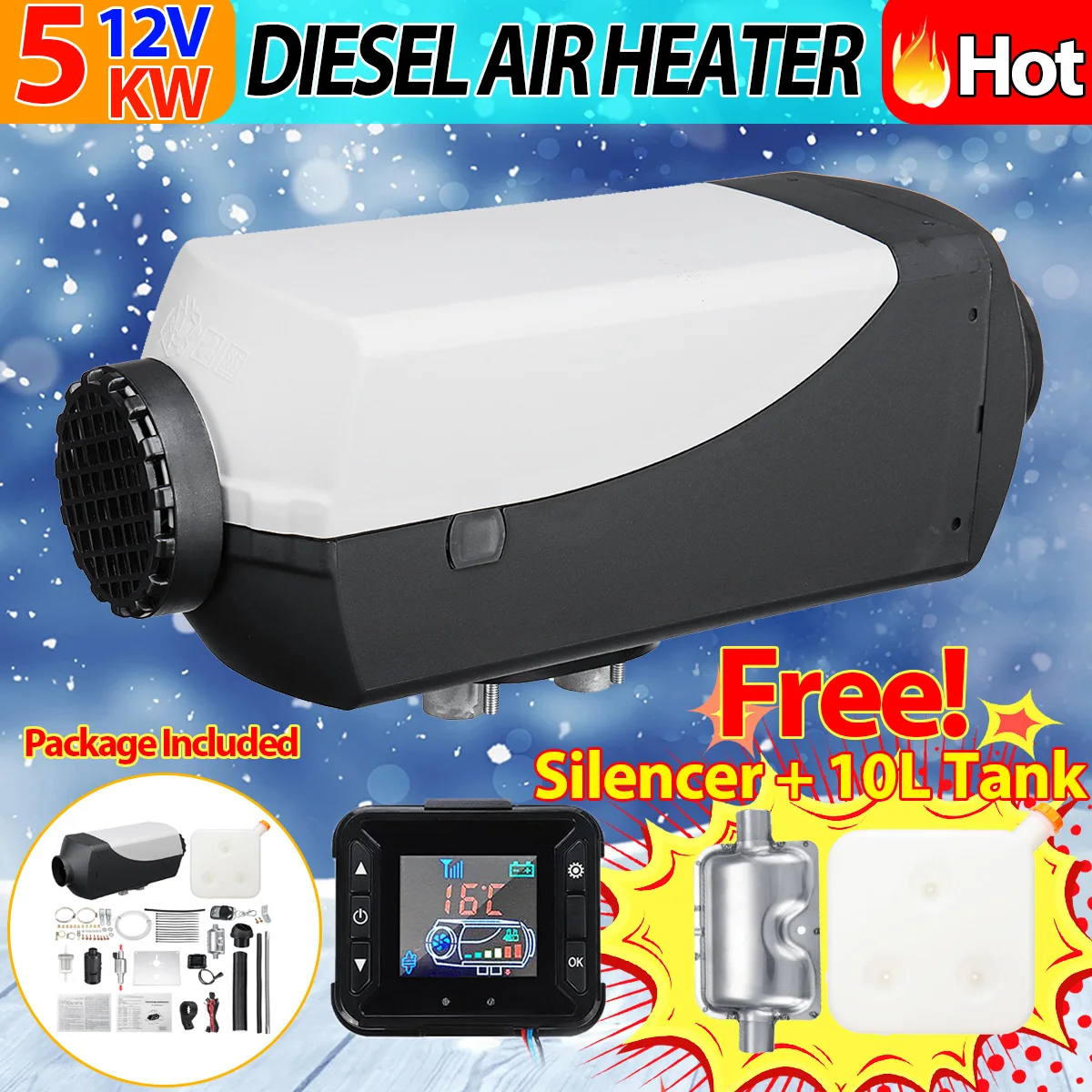 

Car Heater 5KW 12V Air Diesels Heater Parking Heater With Remote Control LCD Monitor for RV Motorhome Trailer Trucks Boats