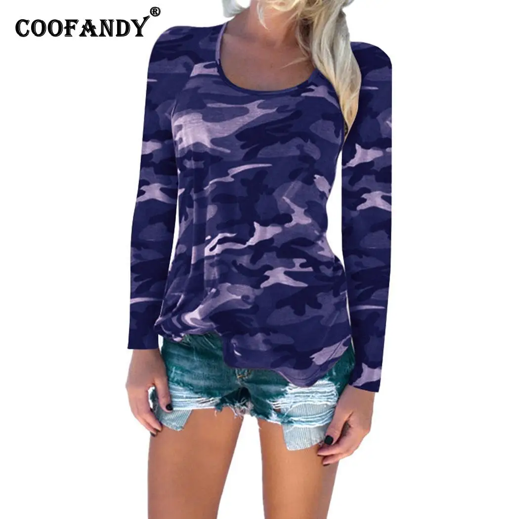 

New Fashion Women Casual O-Neck Long Sleeve Regular Regular Fit, Pullover Camouflage None Blouse