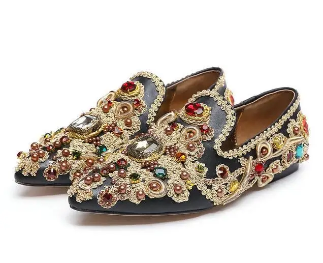 Casual Schuhe on Spitz Luxus Stil Kristall Damen Palace Slip Loafers Abesire Gold Weibliche Wohnungen Für Frauen Vintage Gilrs 2019 wXx7xTF