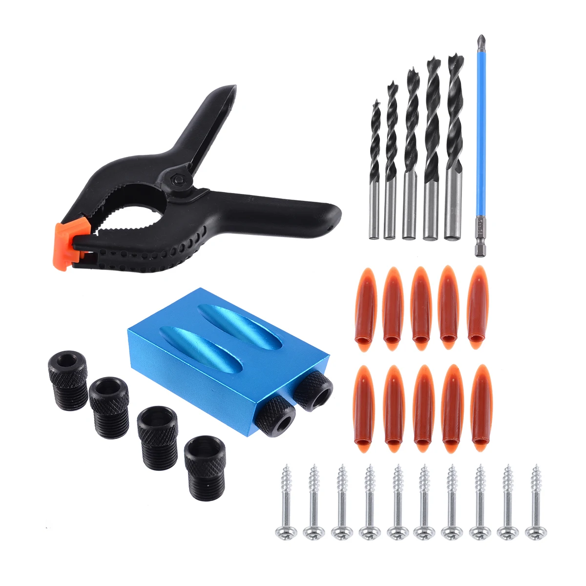 34pcs/set 6-10mm Drill Bit Set for Pocket Hole Jig Woodworking Clamps Pocket Screws PH2 150mm Magnetic Screwdriver Tool 34pcs/set 6-10mm Drill Bit Set for Pocket Hole Jig Woodworking Clamps Pocket Screws PH2 150mm Magnetic Screwdriver Tool