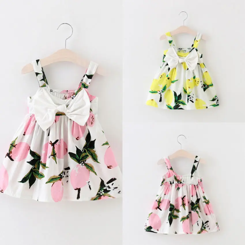 

Pudcoco Casual Summer Infant Baby Girls Floral Dress Lemon Floral Cotton Sleeveless Print Bowknot Sundress Clothes 0-3Y