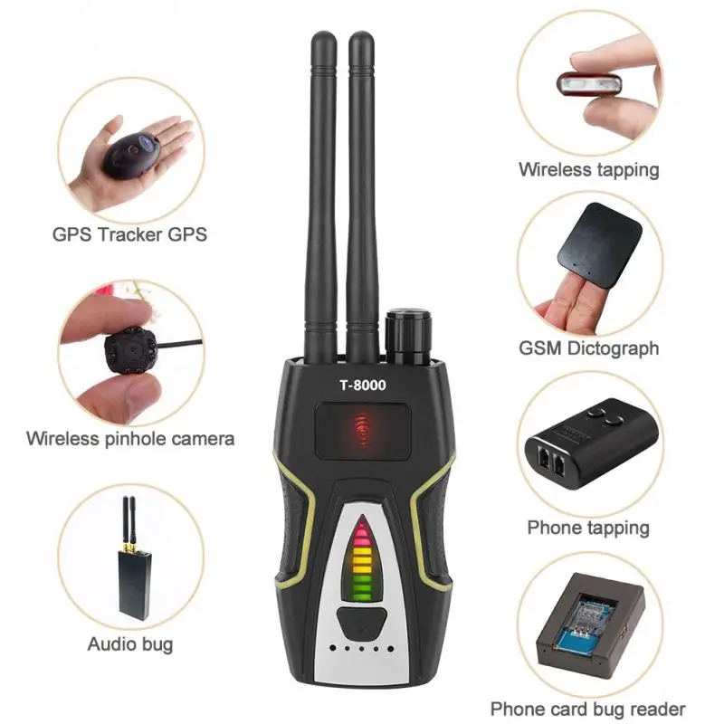 

T-8000 RF Signal Detector GSM Audio Finder GPS Scan Detector Silver