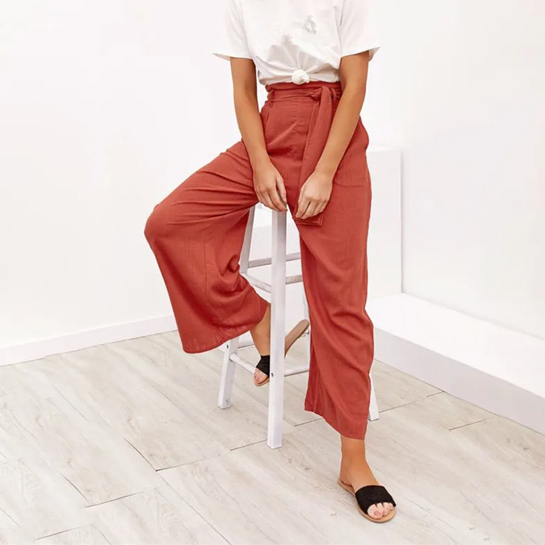 2019 Summer Women Cotton Linen Pants Pleated Casual Wide Legs Pants Loose Sashes Bandage Trousers 2019 Summer Women Cotton Linen Pants Pleated Casual Wide Legs Pants Loose Sashes Bandage Trousers