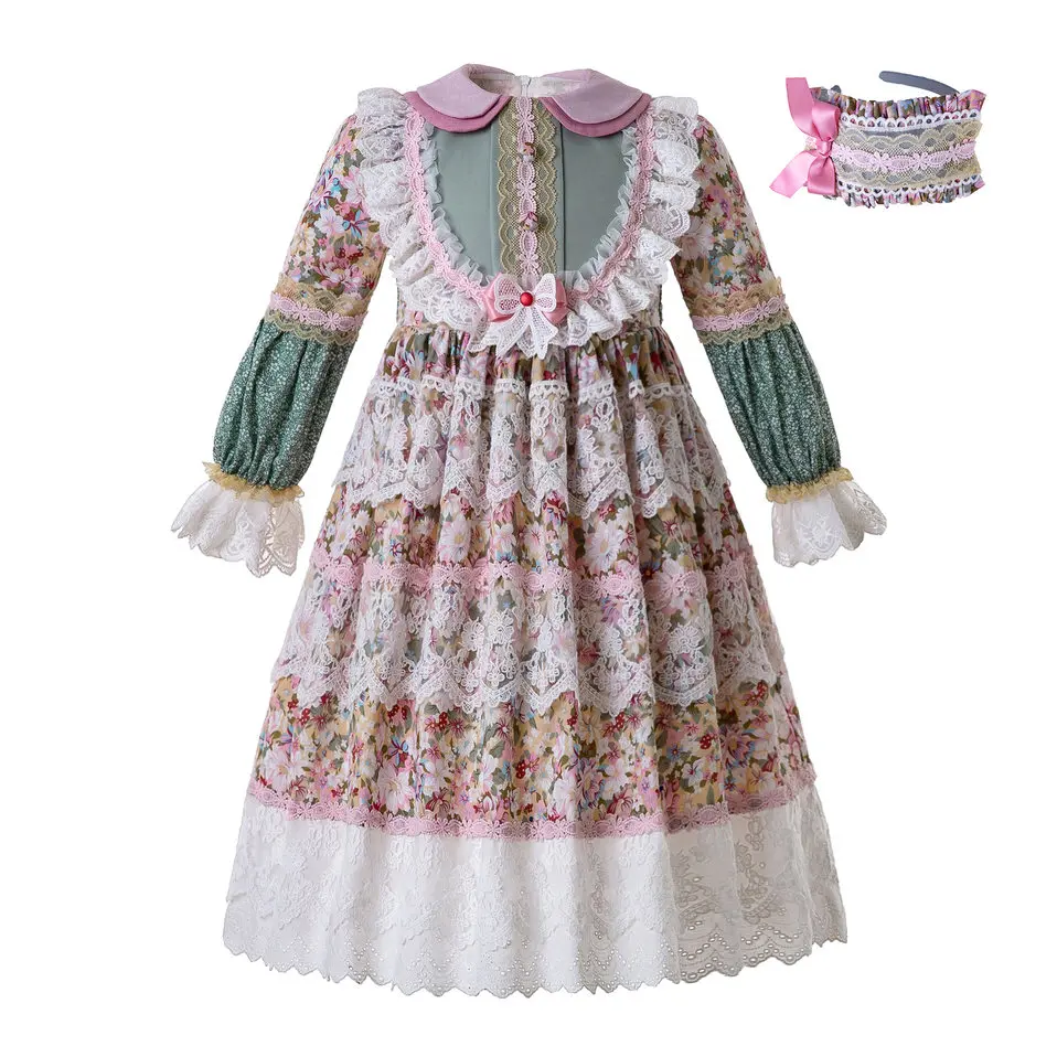 Pettigirl/муслиновое платье для девочек платье с цветочным принтом для девочек с кружевом, эксклюзивная детская одежда(длина платья до щиколотки) G-DMGD112-B459