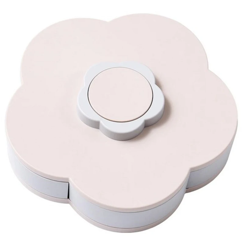 

Petal-Shape Rotating Snack Box candy Tray food Storage with 5 Removable Compartments Rotary Switch Dried Fruit Storage Best
