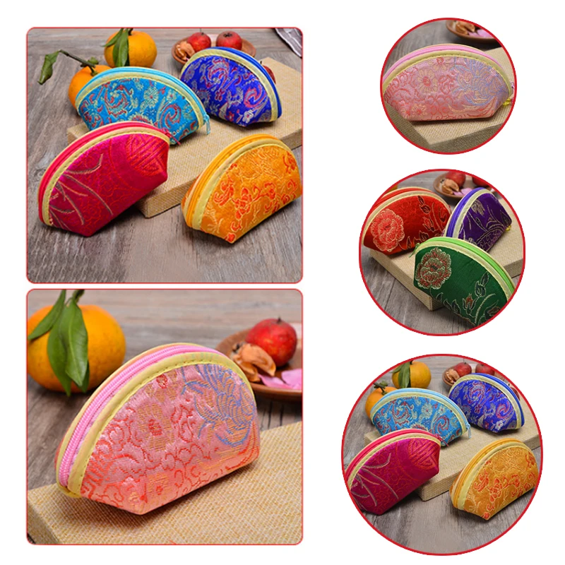 

Storage Bag 1PC Wallet Shell Shaped Mini Cute Small Silk Brocade Coin Purse Candy Bag Gift Pouch Zipper Bag Jewelry Women
