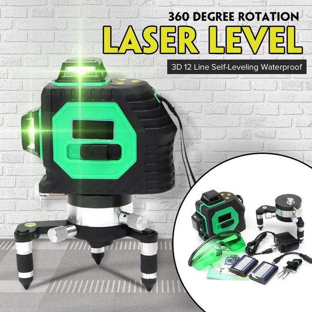 Best Price 12 Lines 3D Laser Levels Professional Lasers Beam Vertical 360 Horizontal Self-Leveling Cross Measuring Construction Tools