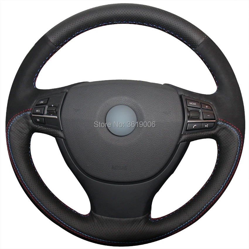 cheap DIY Steering Wheel Cover Black Suede Black Leather Hand Sewing For BMW F10 523Li 525Li 2009 730Li 740Li 750Li