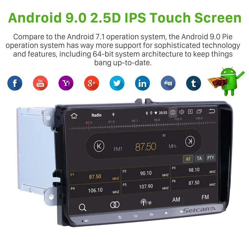 Perfect Seicane Android 9.0 9 inch Car multimedia Player GPS Navigation for VW Volkswagen Scirocco Golf Polo Passat b5 Jetta Tiguan 2