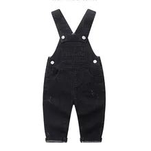 Весенне-осенние комбинезоны для малышей хлопковый черный джинсовый комбинезон для девочек и мальчиков, повседневные брюки на подтяжках с пуговицами штаны для малышей от 1 до 4 лет