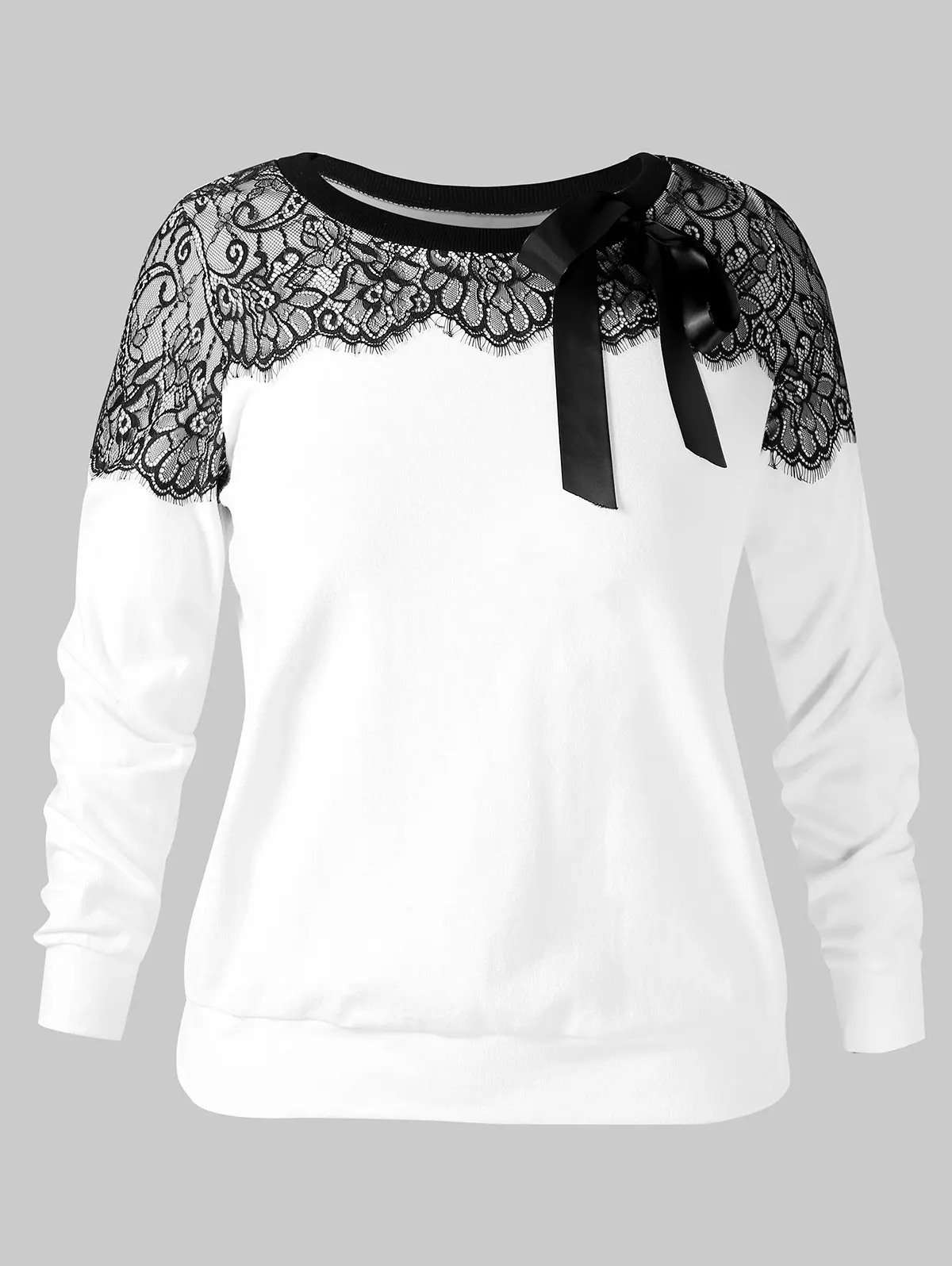 

Wipalo Plus Size 5XL Hoodies Women Floral Lace Insert Bowknot Hoodie Sweatshirt Autumn Casual Pullovers Women Big Size Clothes