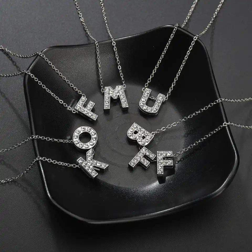 Уникальный DIY горный хрусталь A-Z письмо кулон ожерелье для женщин юбилей подарок для любовника ручной работы серебряный цвет Ювелирное коль...