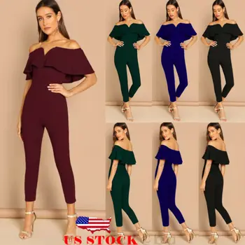 

US Women Party Clubwear Evening Playsuit Jumpsuit One Shoulder Long Trousers
