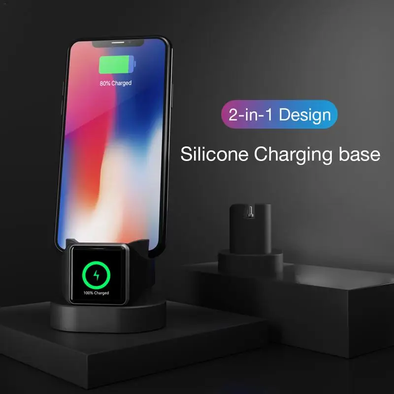 

Silicone Charging Dock Stand For iphone Airpods Apple Watch Series Earphone Charging Stand Charger 2 In 1 Silicone Charging Base