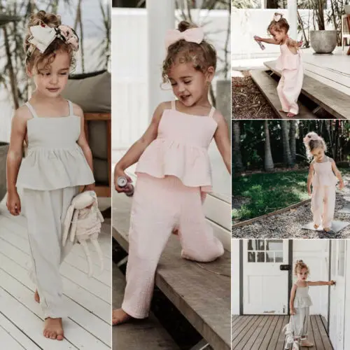 

Toddler Cotton Romper Overall Linen Kids Baby Girls Sleeveless Ruffle Romper Jumpsuit Summer Infant Outfits Sunsuit