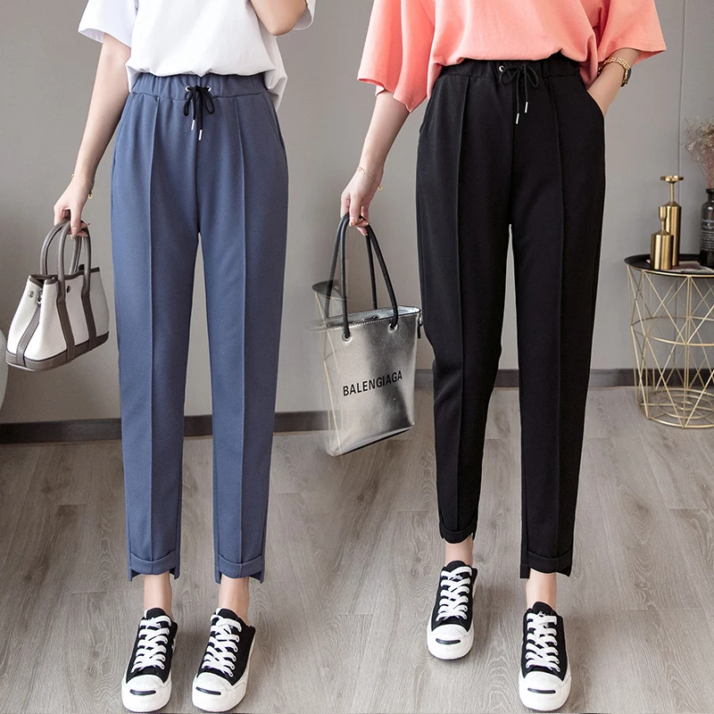 

Harem Pants Streetwear 2019 Summer spring Women Pants Elastic Drawstring Pockets Casual Plus Size Trousers Women Pantalon Femme