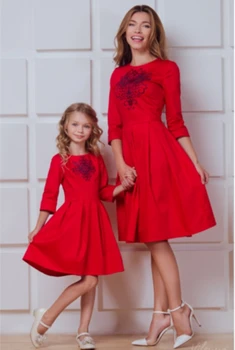 

2018 Christmas Mother Daughter Printed Dress Long Sleeve Xmas Family Matching Clothes