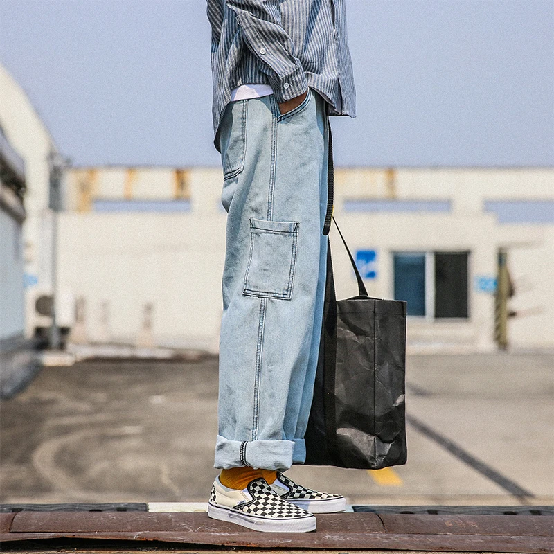 Autumn And Winter New Boutique Men's Cotton Polyester Loose Temperament Casual Jeans Fashion Solid Color Youth Trousers