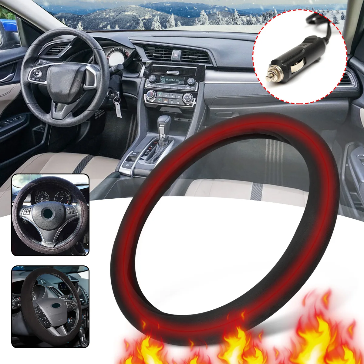 12V Auto Car Lighter Plug Heated Heating Electric Steering Wheel Covers Warmer Winter LW Universal 38cm Steering Covers 12V Auto Car Lighter Plug Heated Heating Electric Steering Wheel Covers Warmer Winter LW Universal 38cm Steering Covers