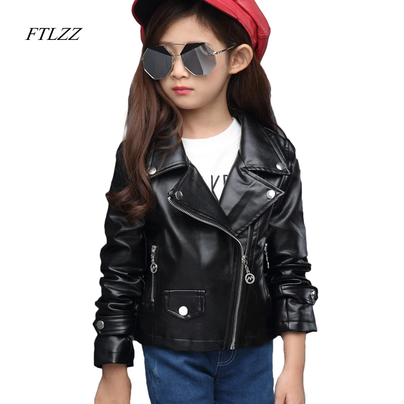 

FTLZZ 2019 New Children Leather Jackets Spring & Autumn Kids Solid Turn-down Collar Coats Pu Clothes For Girls Boys