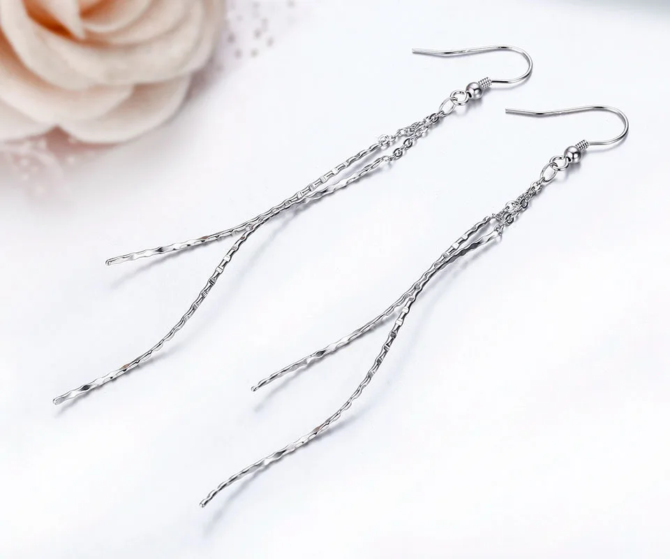 

Real 925 Sterling Silver Engraved Double Chain Tassel Fringe Drop Dangle Long Earrings For Women Jewelry Gift Aros Pendientes