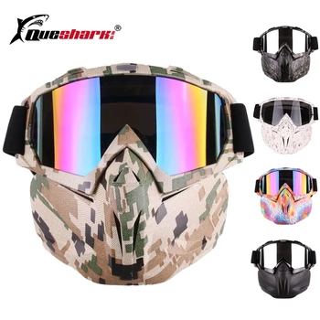 

Queshark Removable Cycling Face Mask Dust-proof Windproof Bicycle Goggles Snowboard Ski Mask with Anti-UV Motorcycle Glasses