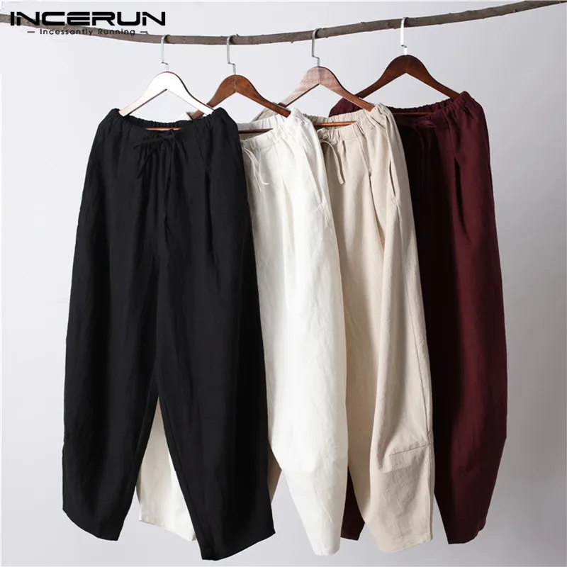 

Vintage Fashion Wide Leg Pant Men Casual Pants Cotton Baggy Loose Fitness Drawstring Bloomer Harem Trouser Harajuku Jogger Dance