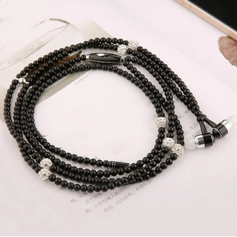 

Fashionable Jewelry pearl Necklace Earphones with Mic Beads 3.5mm In-ear Headphone Connect to SmartPhone All 3.5mm Audio Devices