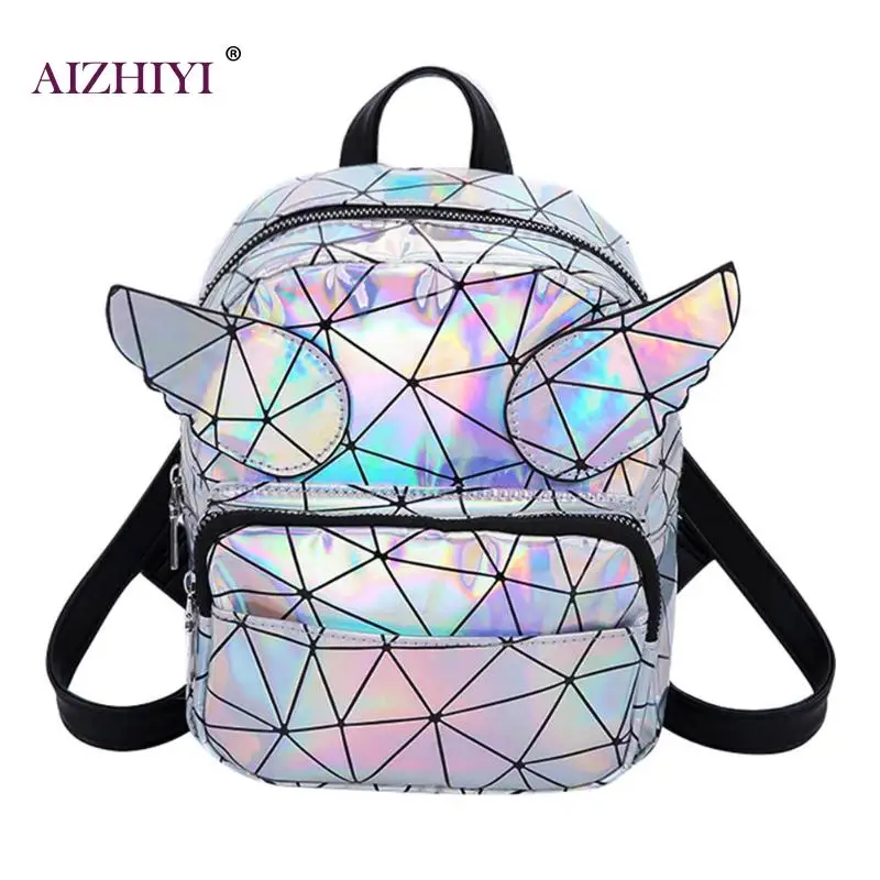 

Women Hologram Backpacks PU Leather Laser Teenager Girls School Ladies Shoulder Bags Daypacks Male Holographic Mochila Feminina