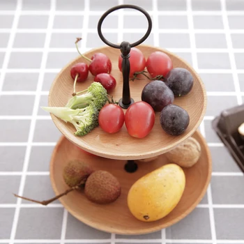 

HIPSTEEN Creative Solid Wood Double Layers Tray Fitness Fruit Plate Beech Fruit Cake Dessert Snack Nuts Storage Organizer Tray