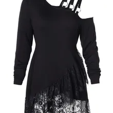 Wipalo размера плюс, кружевная футболка с асимметричным подолом и поясом, зима весна, повседневные женские топы с длинным рукавом, женские футболки, одежда большого размера