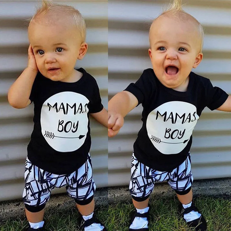 0-24M New Born Baby Clothes 2pcs Set Black Letter Print Tshirt For Boys White Stripe Pants Legging Baby Boys Clothes Newborn Set 0-24M New Born Baby Clothes 2pcs Set Black Letter Print Tshirt For Boys White Stripe Pants Legging Baby Boys Clothes Newborn Set
