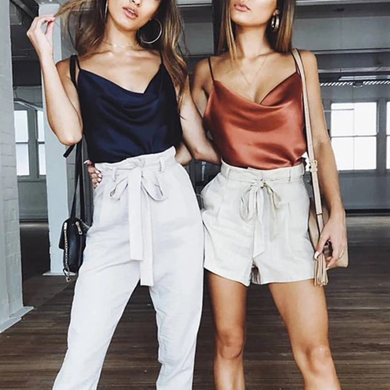 

2019 Club Satin Women Solid Camis Top Strap Summer Camis Shirts Backless Solid Sexy Casual Basic Tops