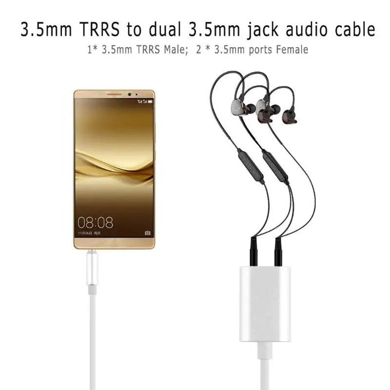 3.5mm TRRS Male to Dual 3.5mm Female Stereo Audio Earphone Splitter Adapter Cable cord wire line Inearphone trrs adapter