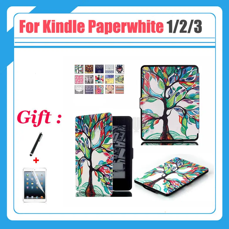 3in1 из искусственной кожи чехол для Amazon Kindle Paperwhite 1 2 3 6 дюймов электронная книга чтения 2012 2013 2015 6 "обложка + пленка + стилус