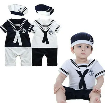Комплект из 2 предметов для маленьких мальчиков, детский комбинезон, костюм капитана+ шапка, спортивный костюм